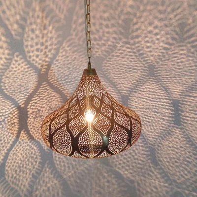 Handmade Moroccan Brass Pendant Light: Shadow Pattern Lantern