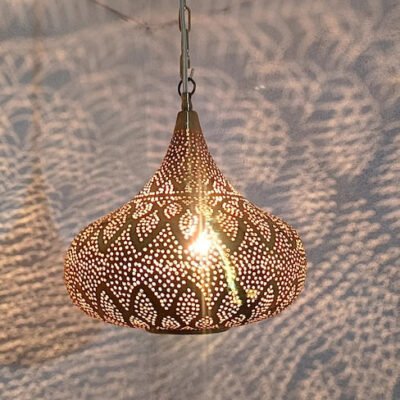 Handmade Moroccan Brass Pendant Light: Shadow Pattern Lantern