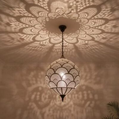 products-ShadowPatterns4 Handmade Moroccan Brass Globe Pendant Lamp Pierced Shadow Ceiling Light