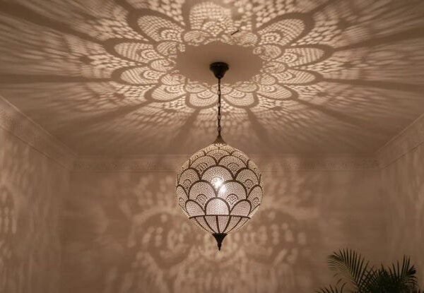 Handmade Moroccan Brass Globe Pendant Lamp Pierced Shadow Ceiling Light