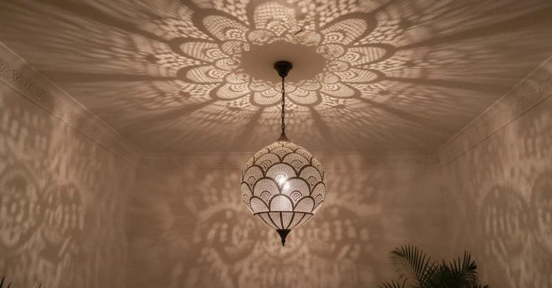 Handmade Moroccan Brass Pendant Light β Engraved Dome, Shadow Patterns Handmade Moroccan Brass Pendant Light β Engraved Dome, Shadow Patterns