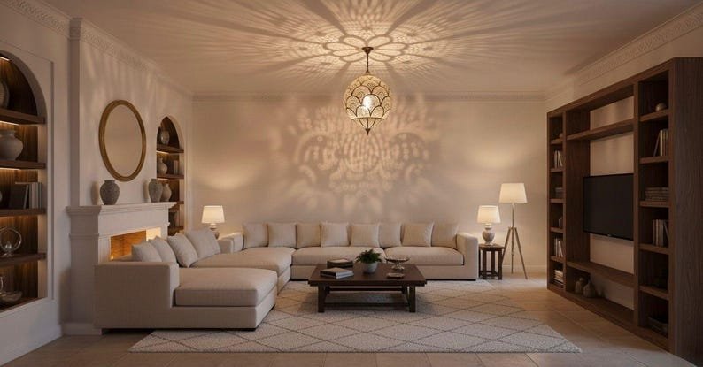 Handmade Moroccan Brass Pendant Light β Engraved Dome, Shadow Patterns Handmade Moroccan Brass Pendant Light β Engraved Dome, Shadow Patterns