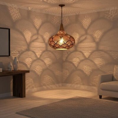 Handcrafted Moroccan Brass Pendant Light: Pierced Teardrop Boho Lamp