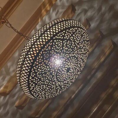 Handcrafted Brass Pendant Light • Moroccan Pierced Lamp • Boho Ceiling Fixture • Warm Shadow Effect • Handmade Metal Lighting