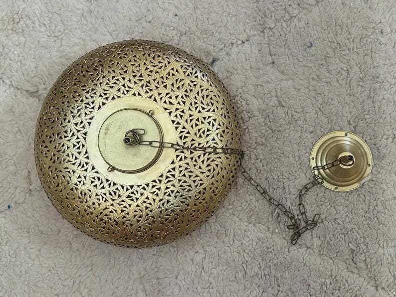 Handcrafted Brass Pendant Light • Moroccan Pierced Lamp • Boho Ceiling Fixture • Warm Shadow Effect • Handmade Metal Lighting
