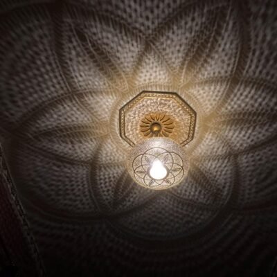 Handmade Moroccan Brass Pendant Light Fixture Rustic Farmhouse Hanging Ceiling Lamp Boho Chandelier for Kitchen, Dining Room & Entryway