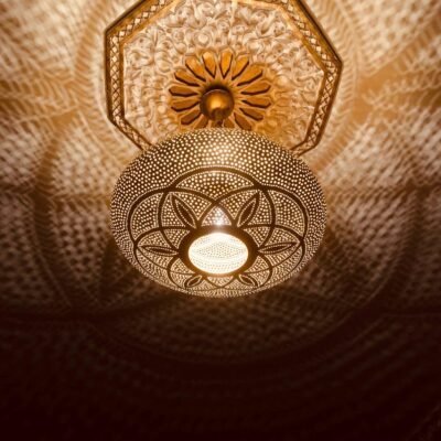 Handmade Moroccan Brass Pendant Light Fixture Rustic Farmhouse Hanging Ceiling Lamp Boho Chandelier for Kitchen, Dining Room & Entryway