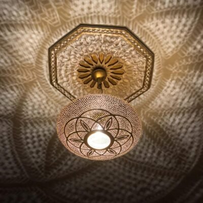 Handmade Moroccan Brass Pendant Light Fixture Rustic Farmhouse Hanging Ceiling Lamp Boho Chandelier for Kitchen, Dining Room & Entryway