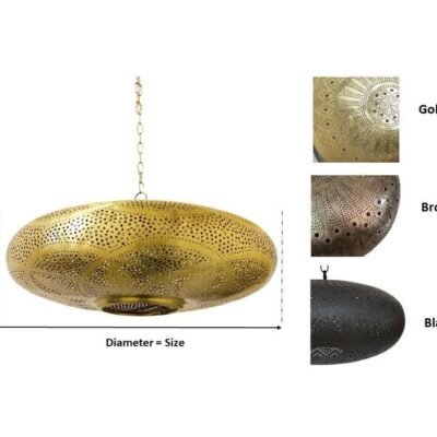 Handmade Moroccan Brass Pendant Light Fixture Rustic Farmhouse Hanging Ceiling Lamp Boho Chandelier for Kitchen, Dining Room & Entryway