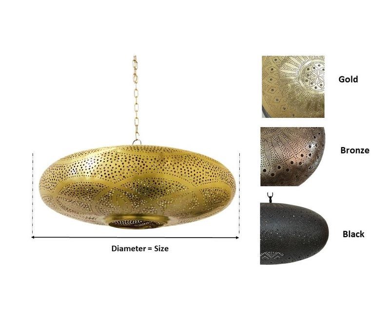 Handmade Moroccan Brass Pendant Light Fixture Rustic Farmhouse Hanging Ceiling Lamp Boho Chandelier for Kitchen, Dining Room & Entryway