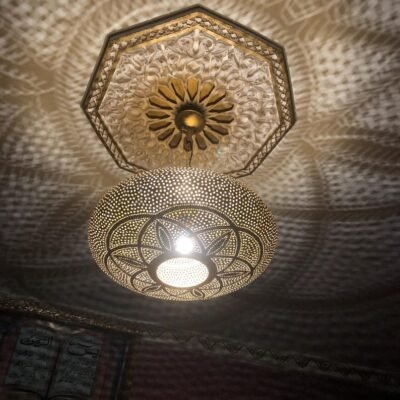 Handmade Moroccan Brass Pendant Light Fixture Rustic Farmhouse Hanging Ceiling Lamp Boho Chandelier for Kitchen, Dining Room & Entryway