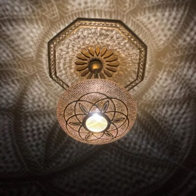 Handmade Moroccan Brass Pendant Light Fixture Rustic Farmhouse Hanging Ceiling Lamp Boho Chandelier for Kitchen, Dining Room & Entryway