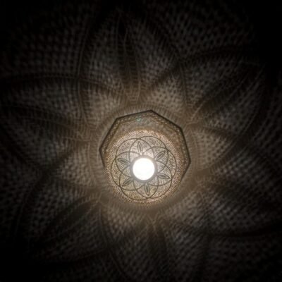 Handmade Moroccan Brass Pendant Light Fixture Rustic Farmhouse Hanging Ceiling Lamp Boho Chandelier for Kitchen, Dining Room & Entryway