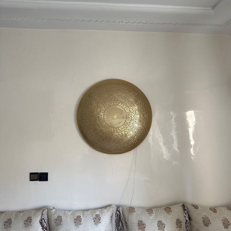 Elegant Moroccan Circle Wall Sconce, Handmade Moroccan wall light Available in Multiple Sizes for any Room, Moroccan lighting, Brass lamp