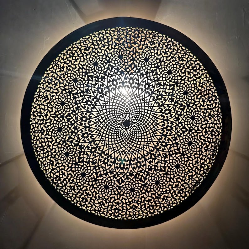 Elegant Moroccan Circle Wall Sconce, Handmade Moroccan wall light Available in Multiple Sizes for any Room, Moroccan lighting, Brass lamp