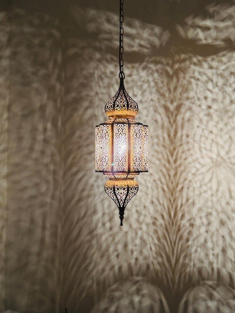 Handmade Moroccan Brass Lantern Pendant Shadow Ceiling Light