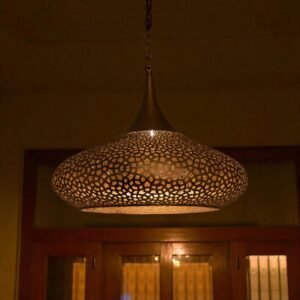 Handmade Wide Moroccan Brass Filigree Pendant Light