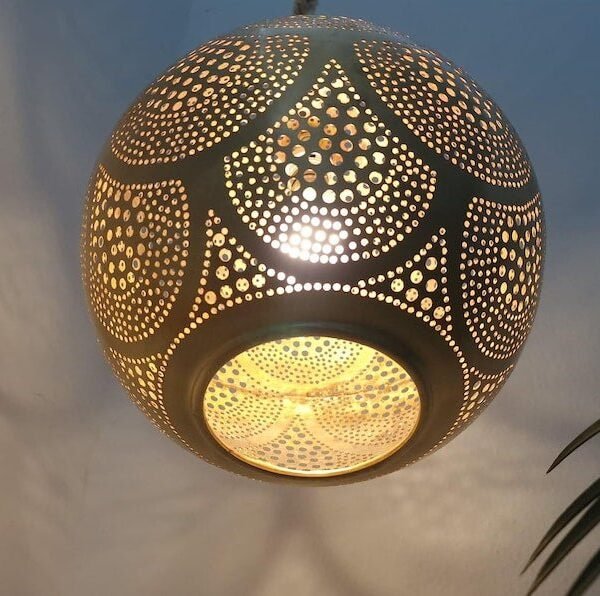 Moroccan Pierced Brass Globe Pendant Light