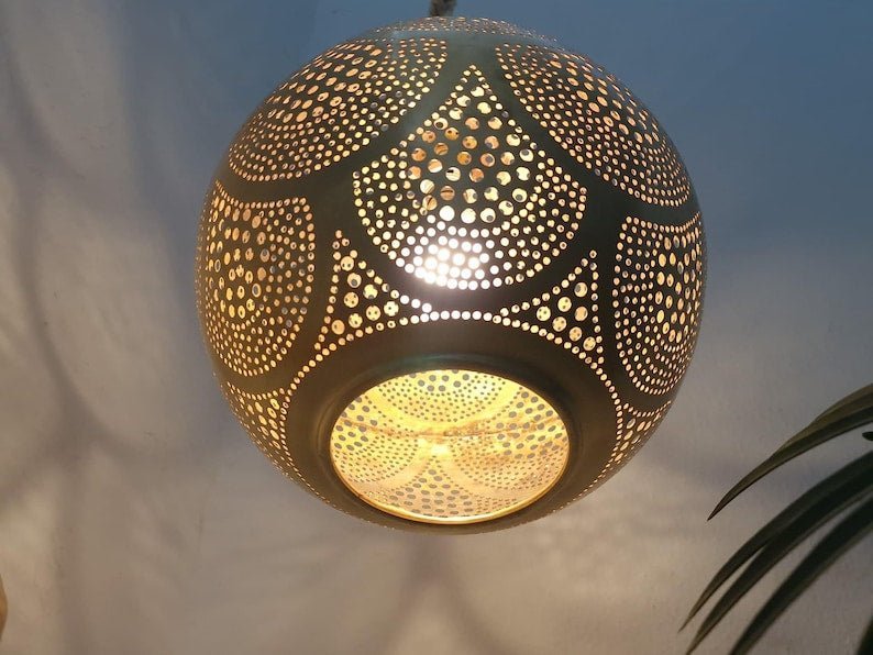 Moroccan Pierced Brass Globe Pendant Light