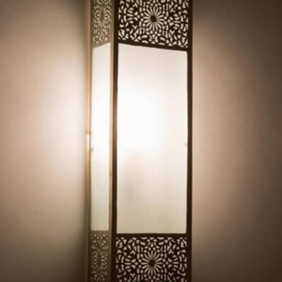 Moroccan Brass Wall Lamp with Frosted Glass