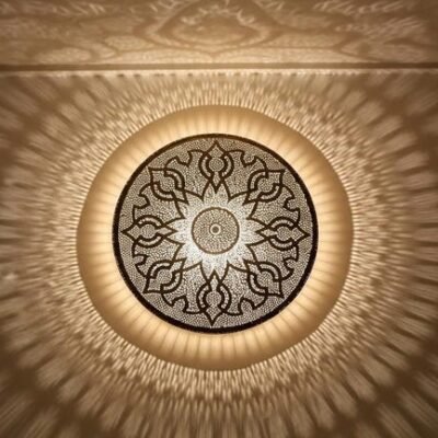 Handmade Moroccan Brass Wall Sconce: Geometric Light Decor Handmade Moroccan Brass Wall Sconce: Geometric Light Decor
