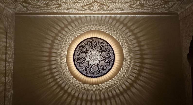 Handmade Moroccan Brass Wall Sconce: Geometric Light Decor Handmade Moroccan Brass Wall Sconce: Geometric Light Decor