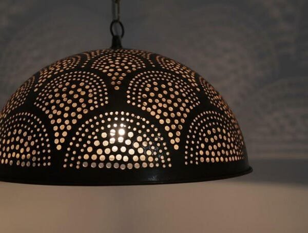 Moroccan Brass Dome Pendant Light Pierced Pattern Ceiling Lamp
