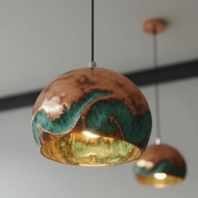 Verdigris Wave Copper Pendant – Ocean Patina Glow