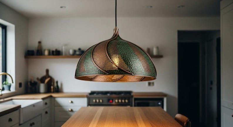 Green Patina & Copper Pendant Lamp
