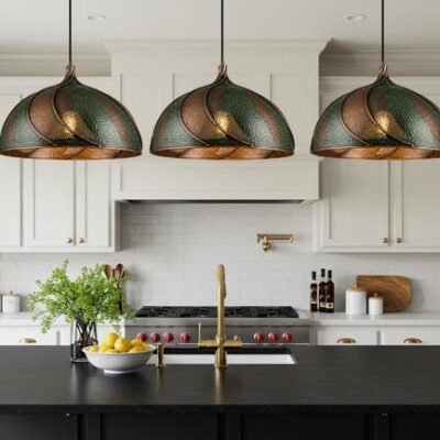 Green Patina & Copper Pendant Lamp