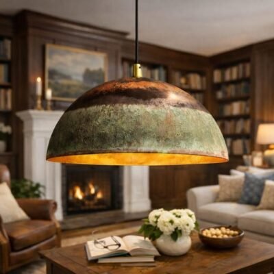 Rustic Patina Dome Pendant Light – Warm Ambient Glow
