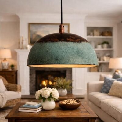 Rustic Patina Dome Pendant Light – Warm Ambient Glow