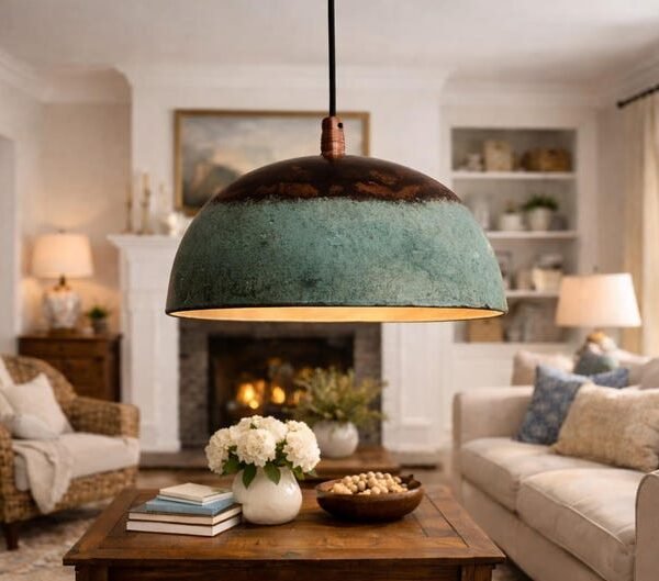barss16 (5) Rustic Patina Dome Pendant Light – Warm Ambient Glow