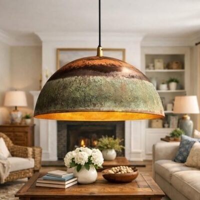 Rustic Patina Dome Pendant Light – Warm Ambient Glow