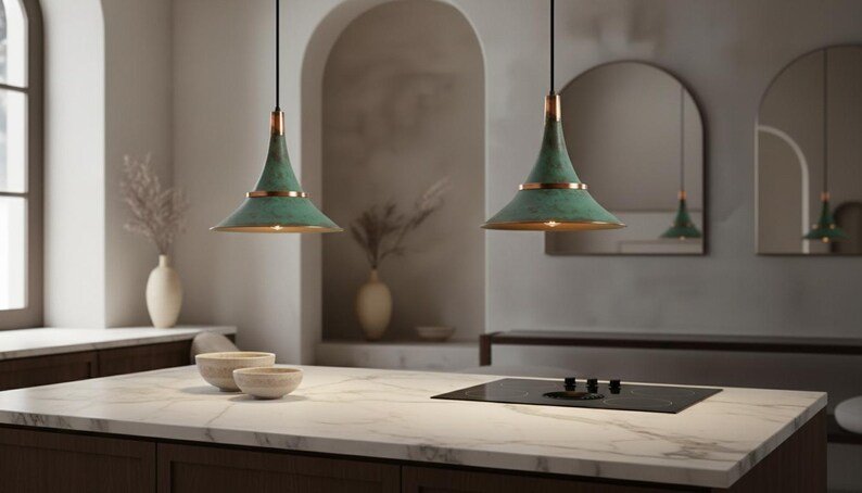 Sea-Mist Verdigris Cone Pendant