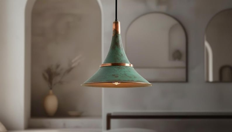 Sea-Mist Verdigris Cone Pendant