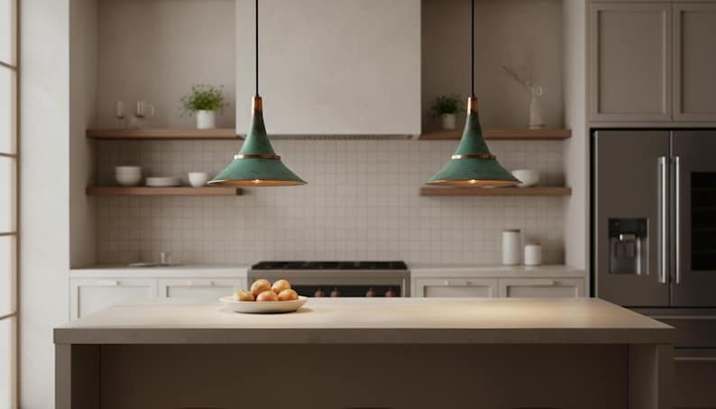 Sea-Mist Verdigris Cone Pendant