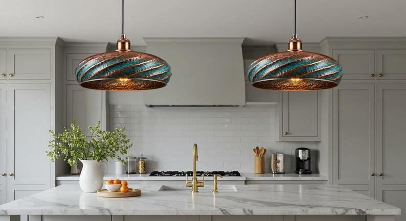 Verdigris Hammered Copper Pendant