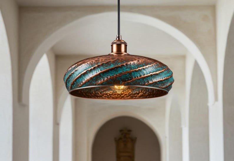 Verdigris Hammered Copper Pendant