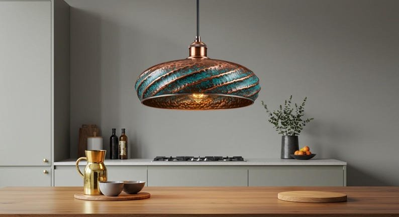 Verdigris Hammered Copper Pendant