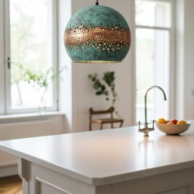 Moroccan Patina Brass Globe Pendant Light