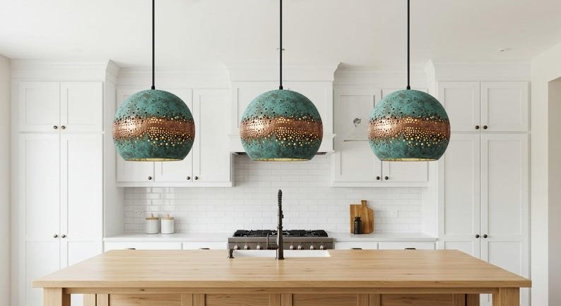 Moroccan Patina Brass Globe Pendant Light
