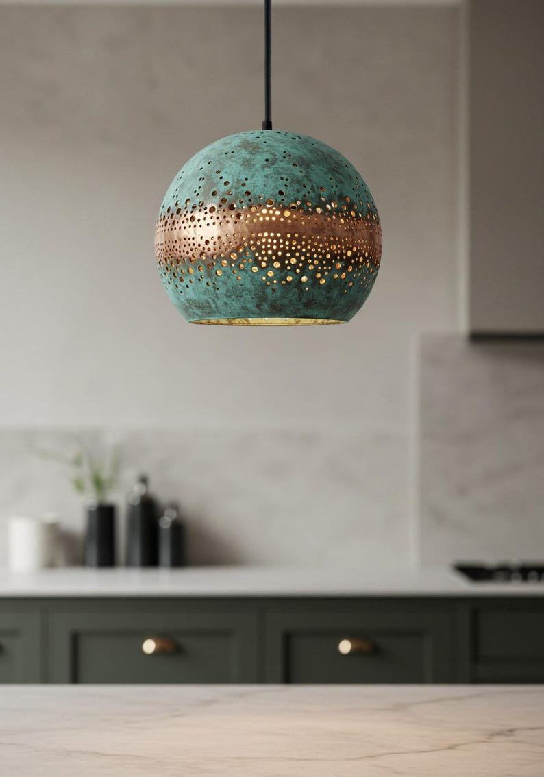 Moroccan Patina Brass Globe Pendant Light