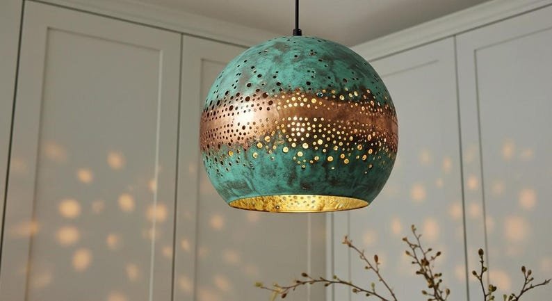 Moroccan Patina Brass Globe Pendant Light