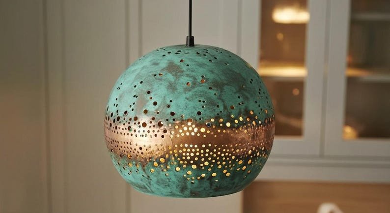 Moroccan Patina Brass Globe Pendant Light
