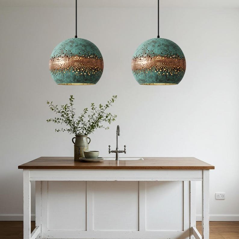 Moroccan Patina Brass Globe Pendant Light