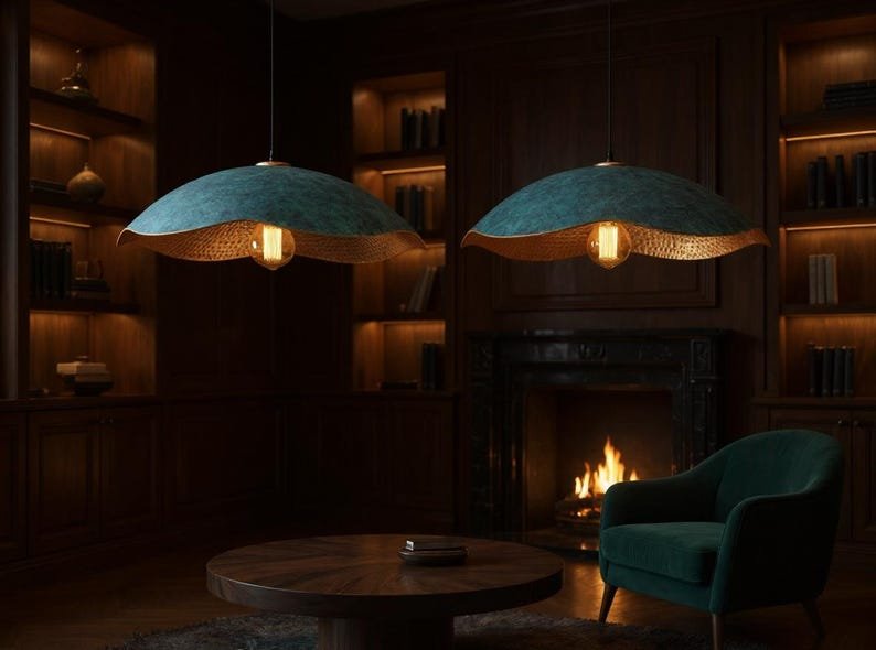 barss5 (1) Verdigris Wave Pendant Pair