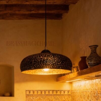 barss7 (2) Hand-Hammered Brass Dome Light – Rustic Moroccan Hanging Lamp