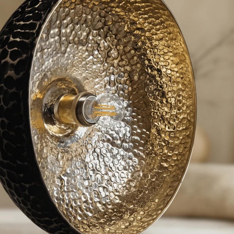 barss7 (3) Hand-Hammered Brass Dome Light – Rustic Moroccan Hanging Lamp