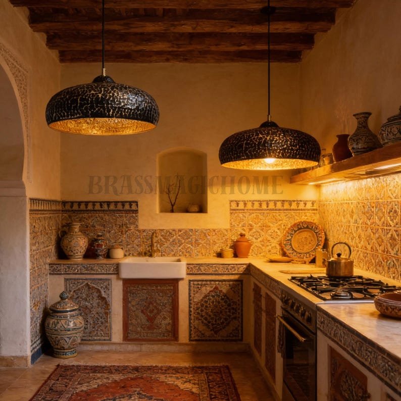 barss7 (4) Hand-Hammered Brass Dome Light – Rustic Moroccan Hanging Lamp